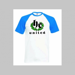 Hardcore - HC United - pánske dvojfarebné modrobiele tričko 100%bavlna značka Fruit of The Loom